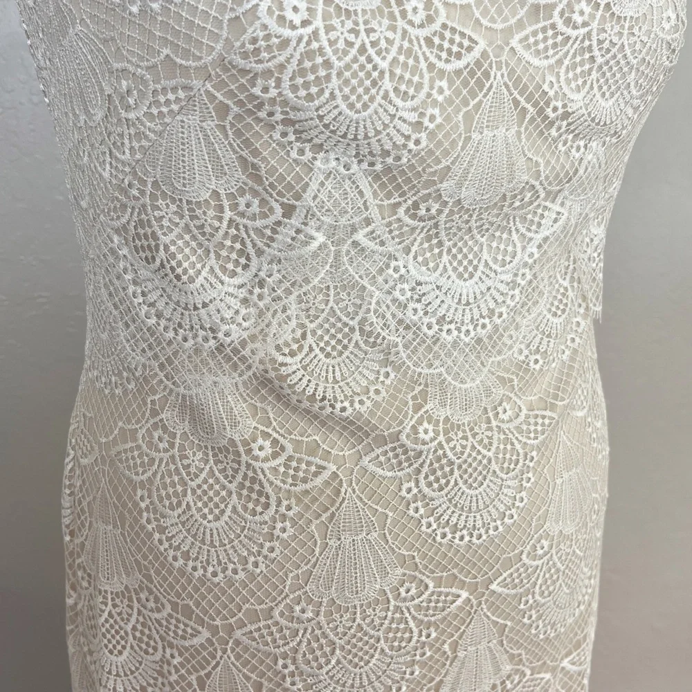 TADASHI SHOJI Women’s Size 16 Ivory Sleeveless Caye Racer Neck Lace Wedding Gown - Picture 9 of 13